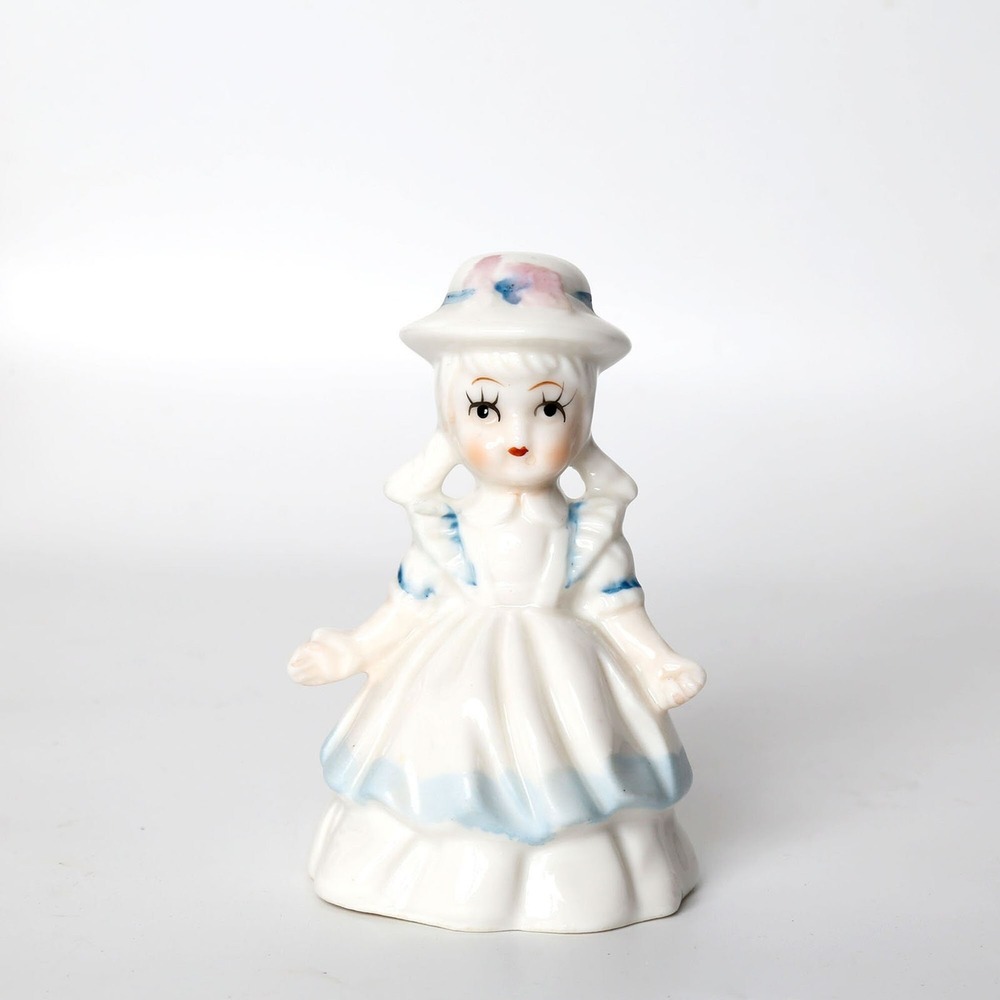 Vintage Porcelain Girl Bell, Cottage Style Decor